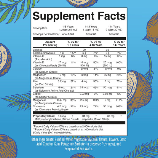 MaryRuth Organics Nighttime Multimineral Coconut Dream flavor ingredient nutrition label
