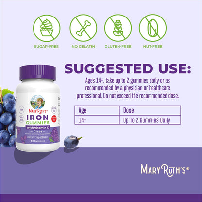 MaryRuth Organics Vegan Iron Supplement Grape flavored gummies close up