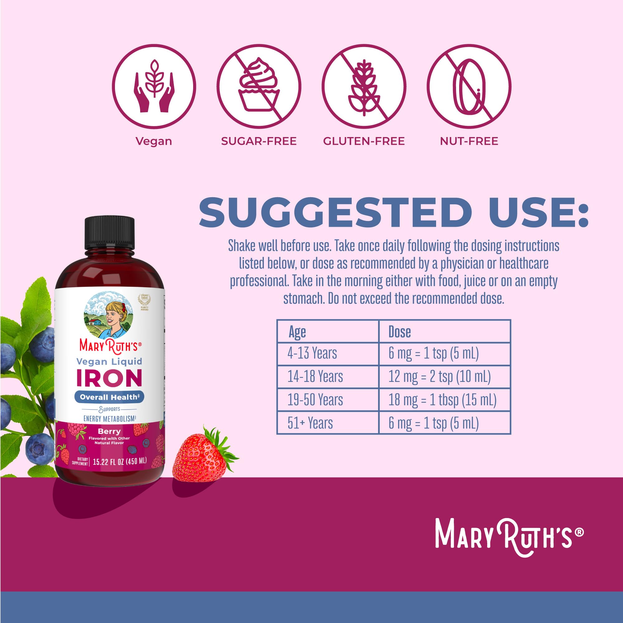 MaryRuth Organics Ferrochel liquid iron 16 fluid ounces bottle angle view