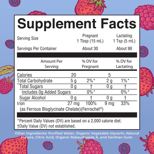 MaryRuth Organics Vegan Liquid Iron berry flavor supplement label details