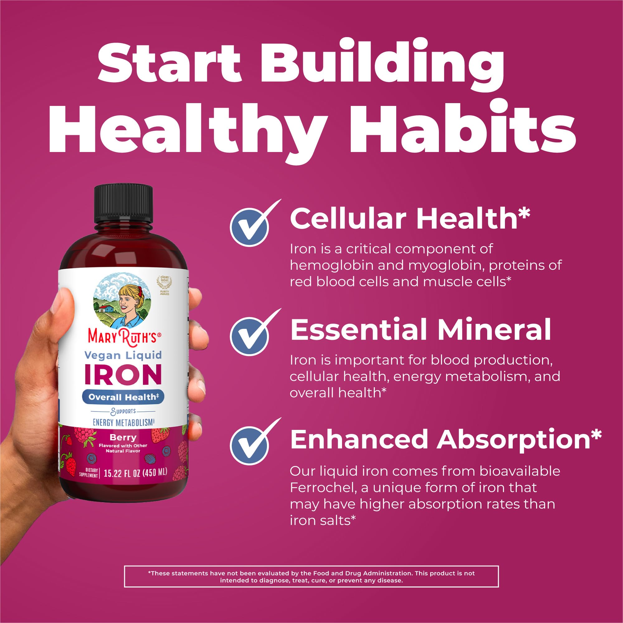 MaryRuth Organics sugar free liquid iron berry flavored family wellness supplement