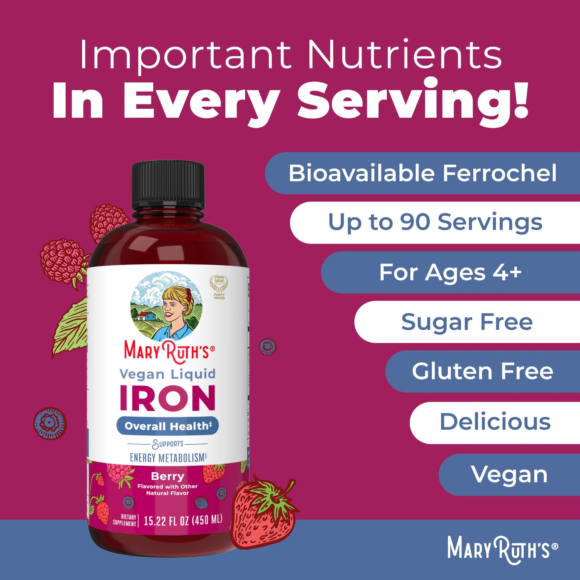 MaryRuth Organics ferrous bisglycinate liquid iron supplement for anemia defense