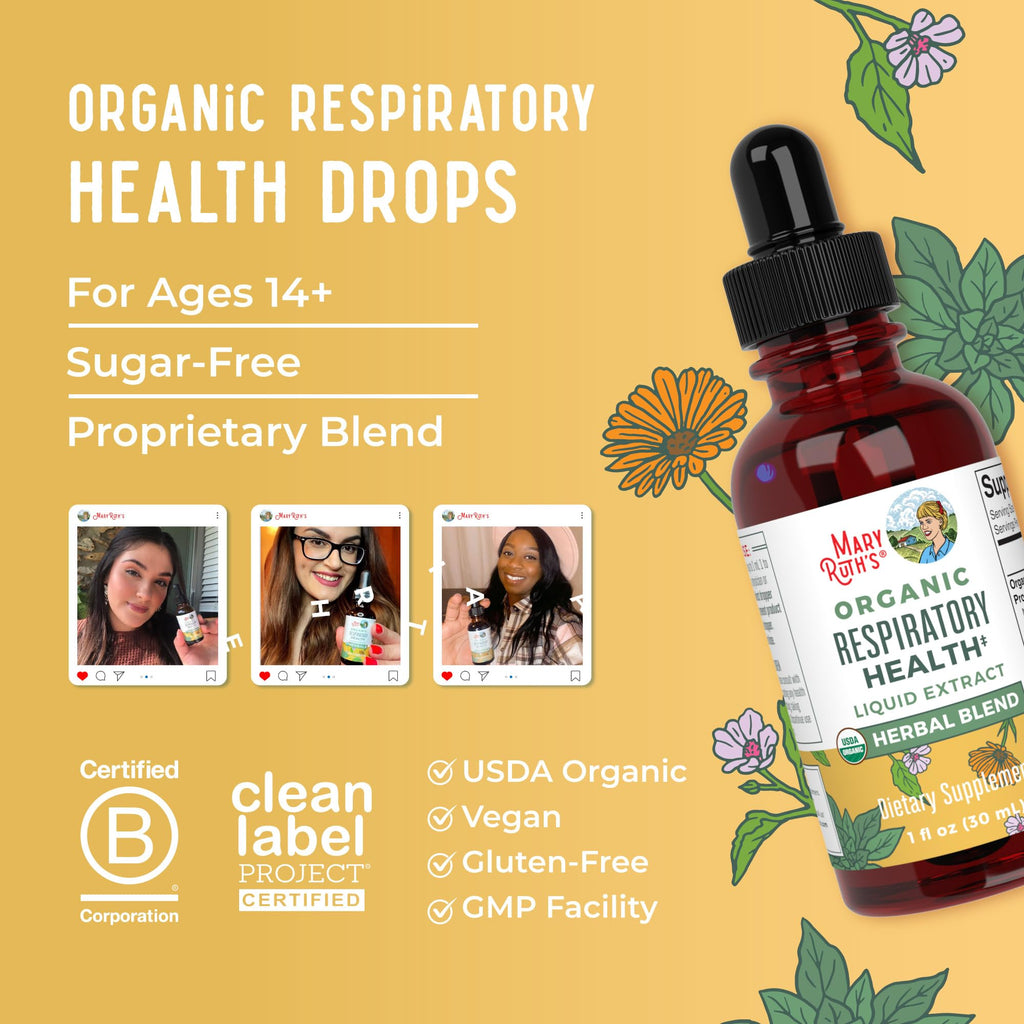 Ingredient label details on MaryRuth Organics respiratory health extract