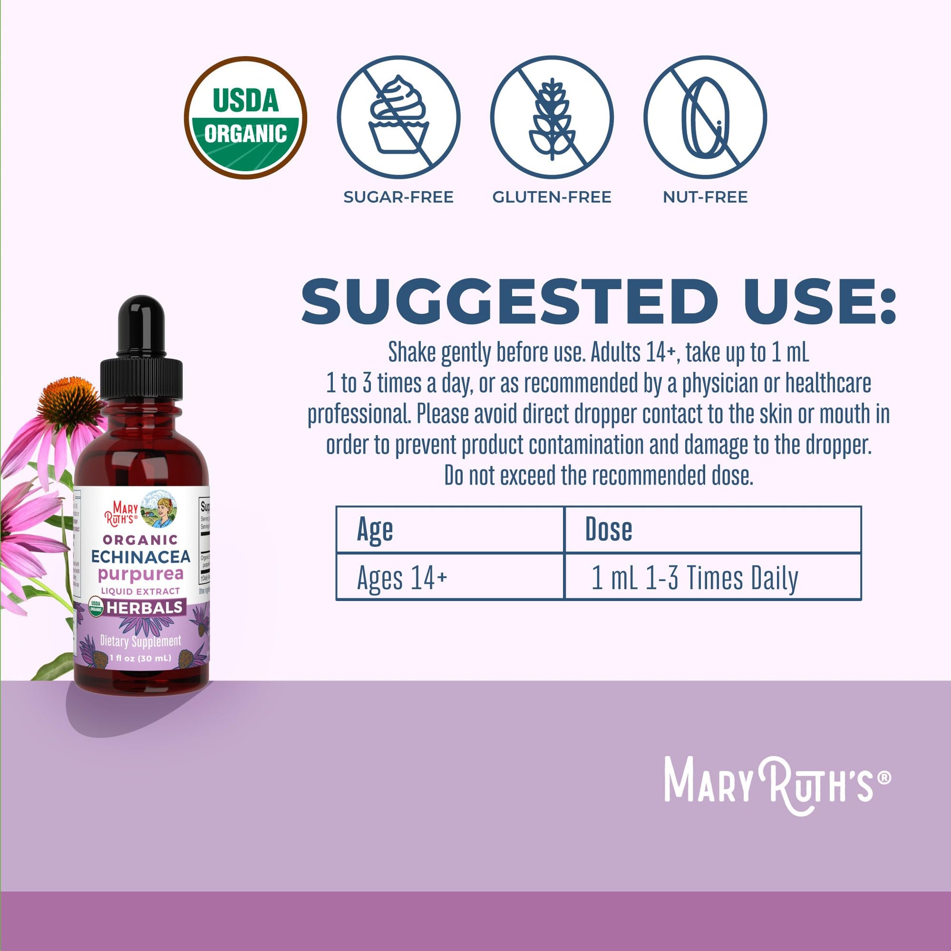 Close up of MaryRuth Organics organic liquid drops dropper