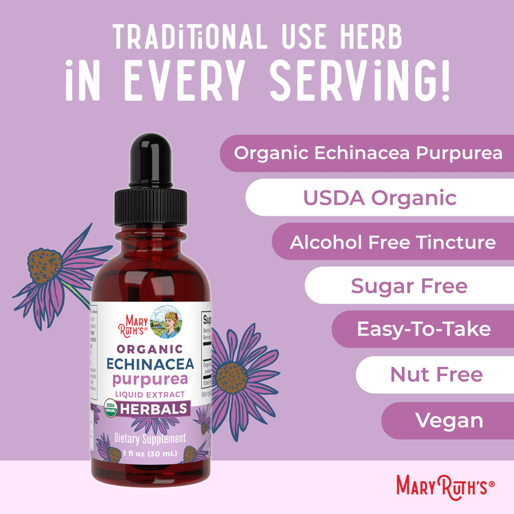 MaryRuth Organics vegan and alcohol-free supplement bottle