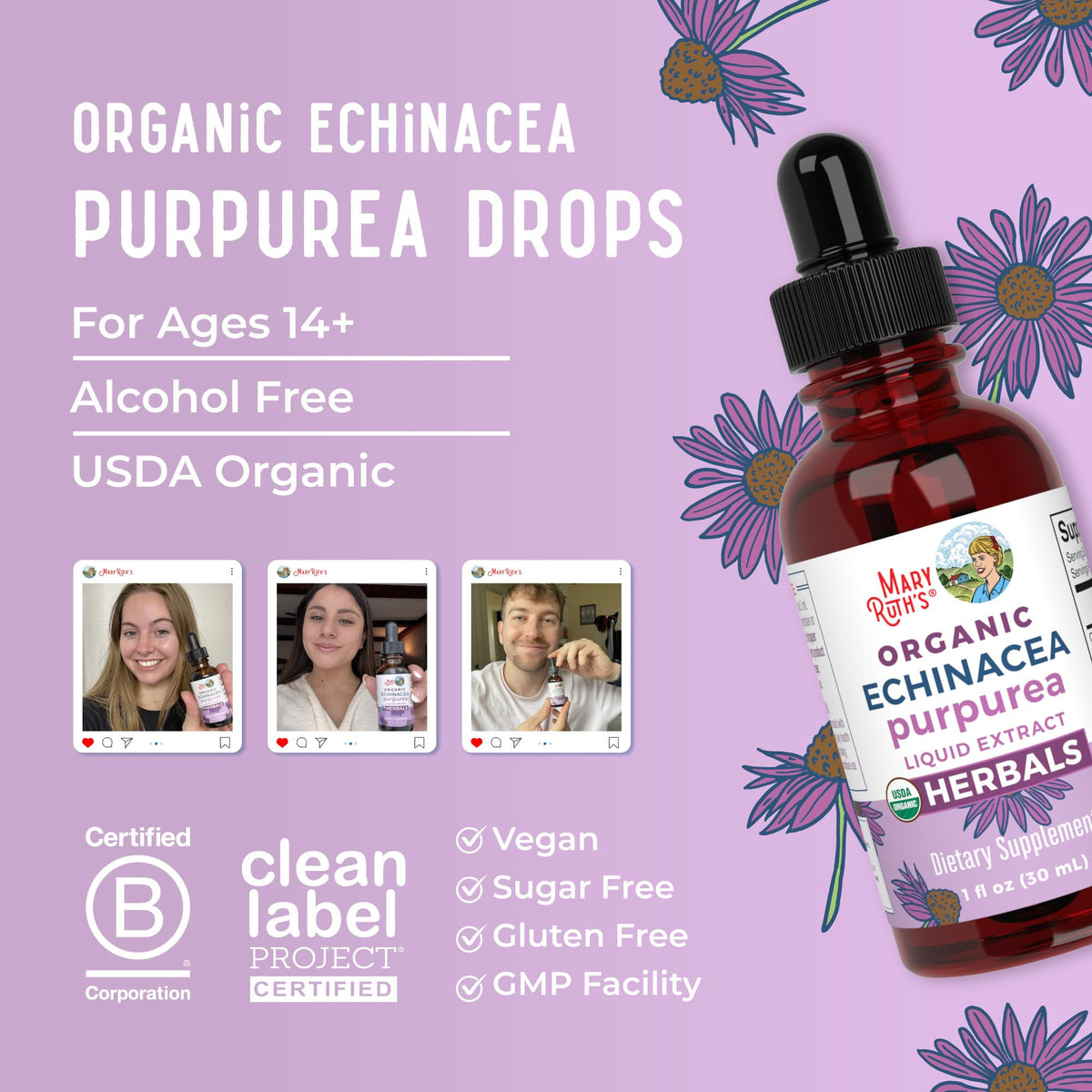 Lifestyle shot of MaryRuth Organics Echinacea drops for wellness