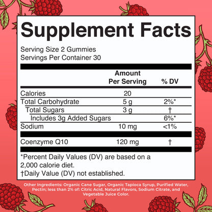 Nutritional facts and ingredient list for vegan Coenzyme Q10 supplement