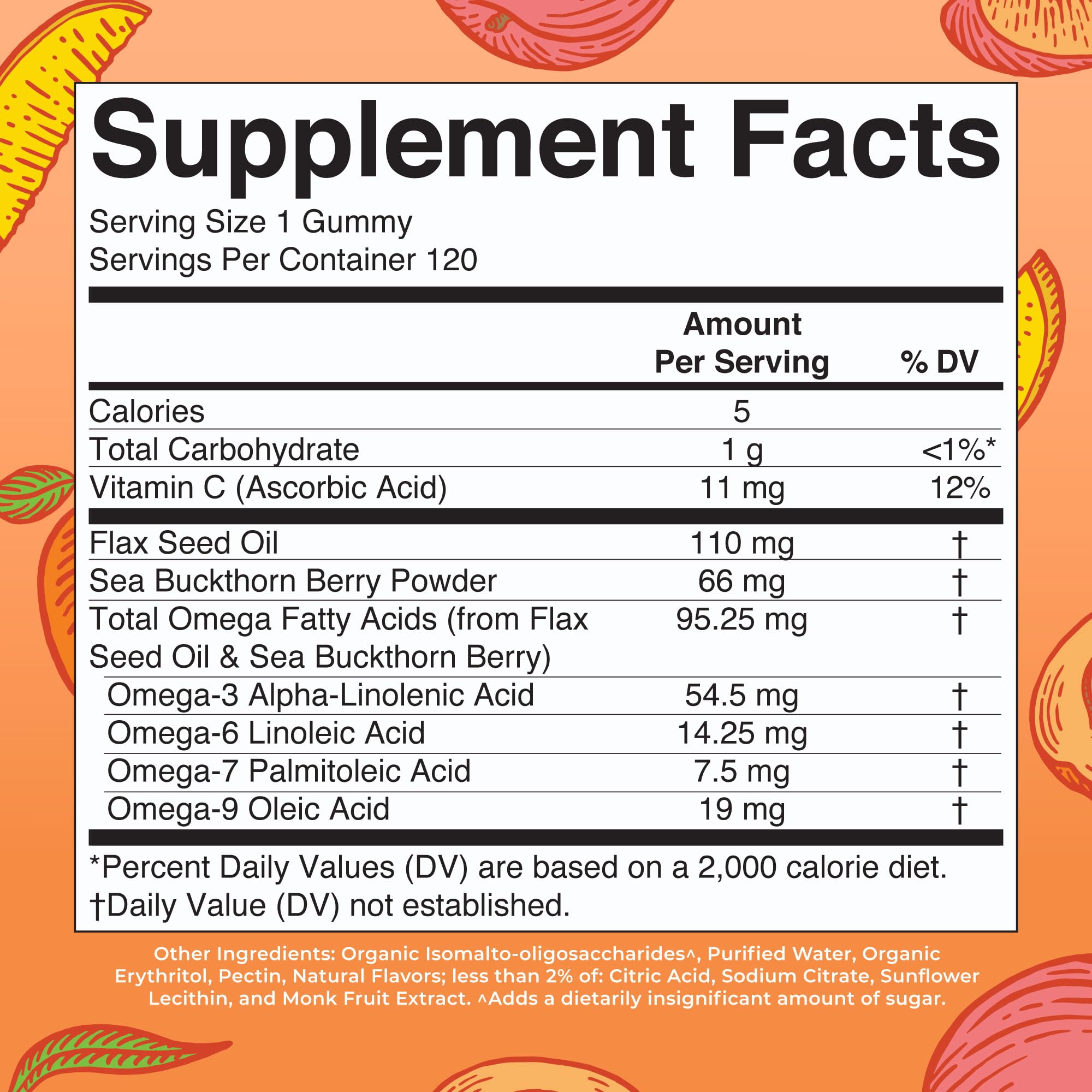 MaryRuth Organics plant based omega supplement ingredients list and nutritional facts panel.