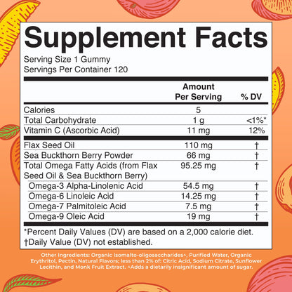 MaryRuth Organics plant based omega supplement ingredients list and nutritional facts panel.