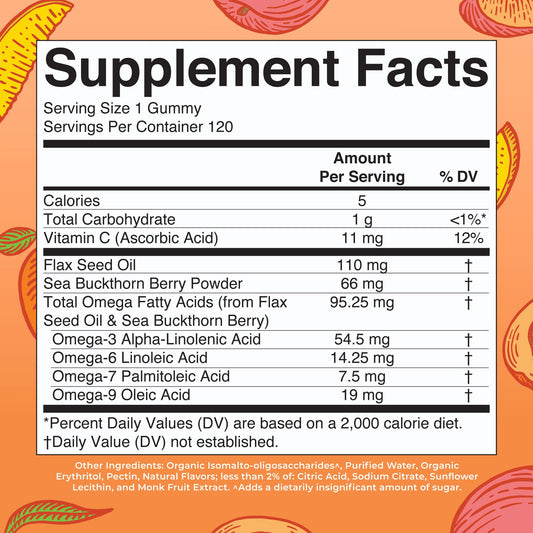 MaryRuth Organics plant based omega supplement ingredients list and nutritional facts panel.