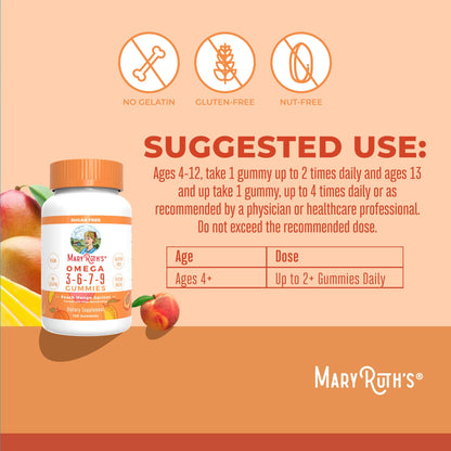 MaryRuth Organics sugar free peach mango apricot flavored wellness gummies displayed outside the bottle.