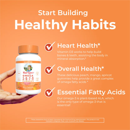 Close up of MaryRuth Organics flaxseed oil and sea buckthorn derived heart health chewable gummies.