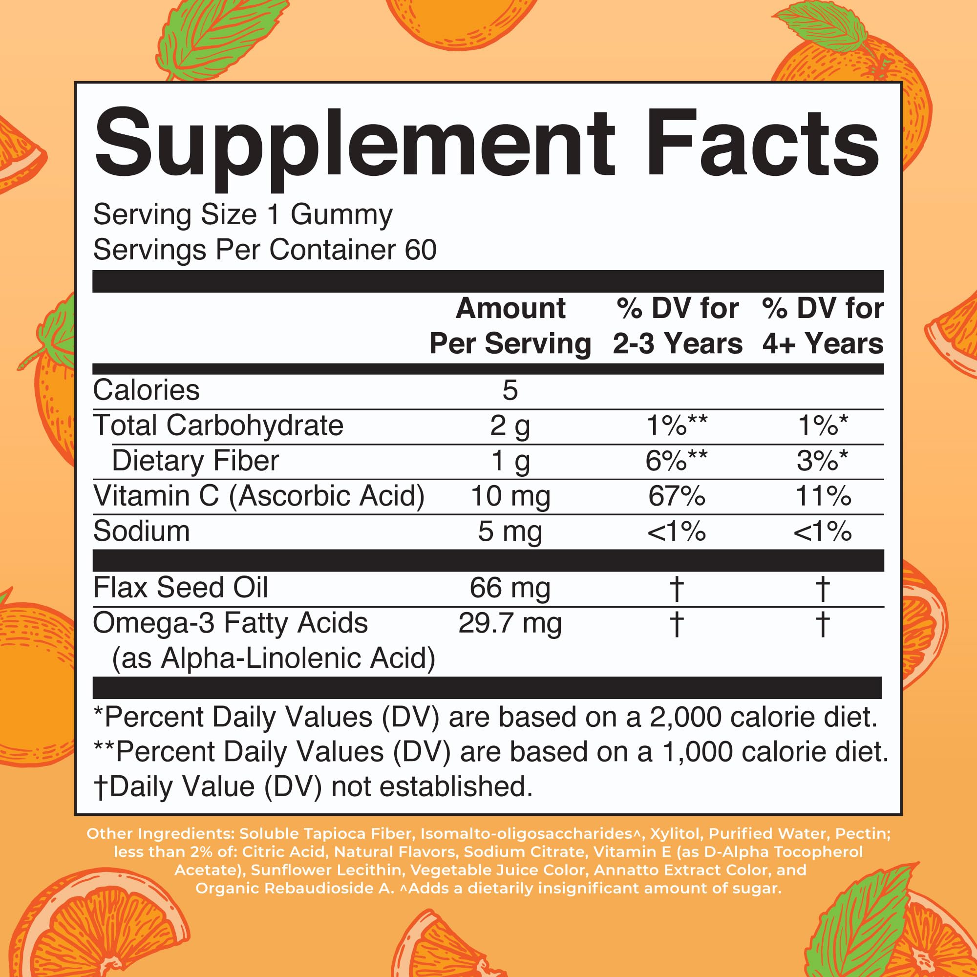 MaryRuth Organics children plant based omega supplement nutrition facts label