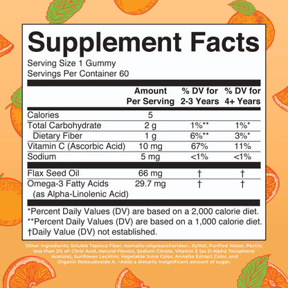 MaryRuth Organics children plant based omega supplement nutrition facts label