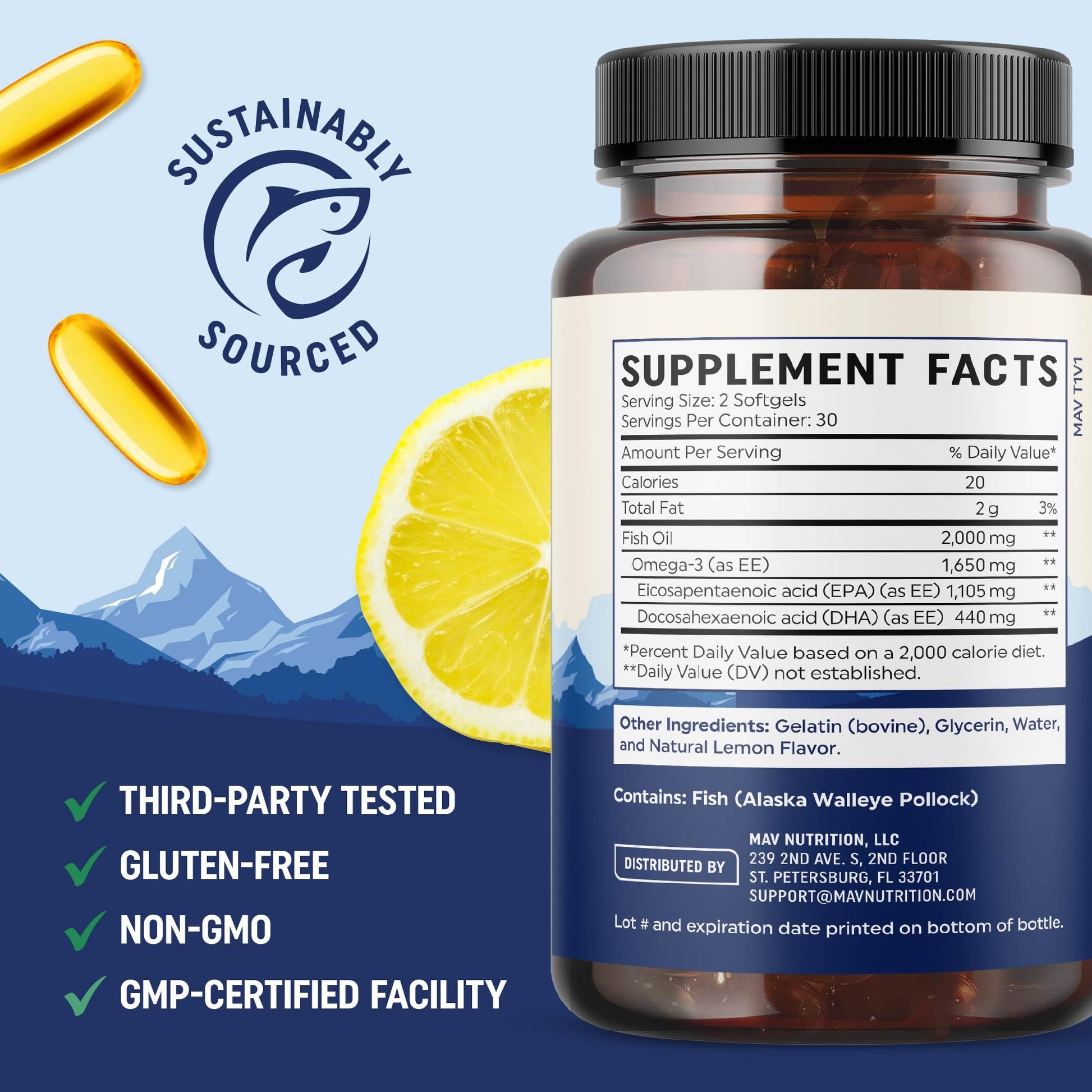 Side view of Mav Nutrition Epa Ultra 60 count bottle