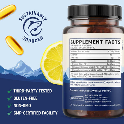 Side view of Mav Nutrition Epa Ultra 60 count bottle