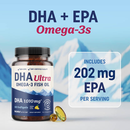 Sustainably sourced DHA Ultra 1414mg total omega 3 supplement bottle