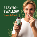 Product packaging highlighting sustainable microalgae sourcing and non-GMO status.