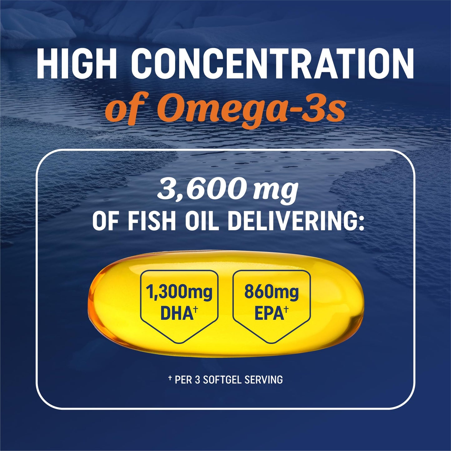 MAV Nutrition Triple Strength DHA Omega 120 softgels packaging display showcasing lemon flavor highlight