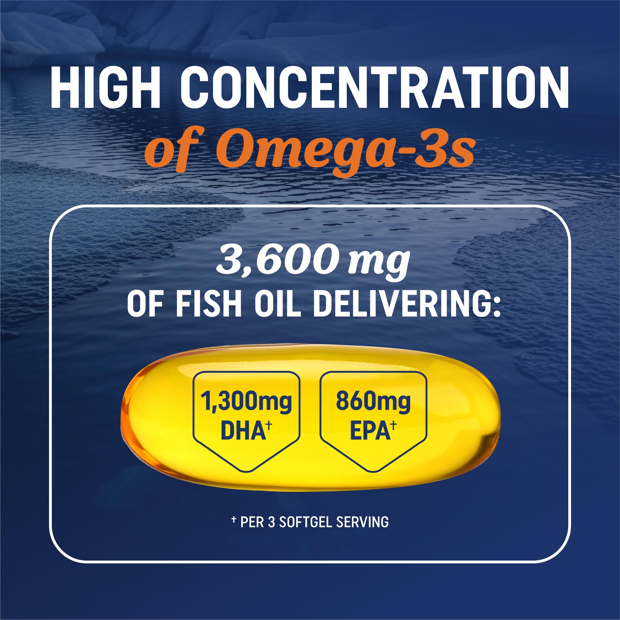 MAV Nutrition Triple Strength DHA Omega 120 softgels packaging display showcasing lemon flavor highlight