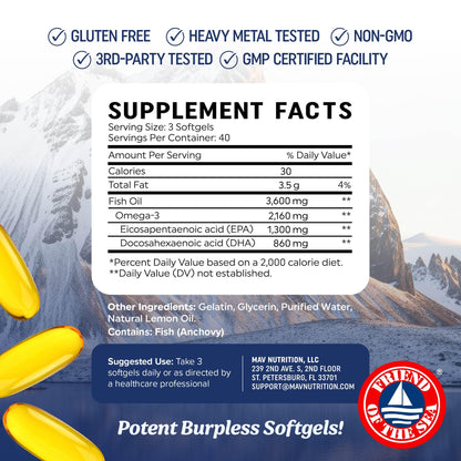 Authentic USA imported MAV Nutrition triple strength packaging showing third party tested certification logo