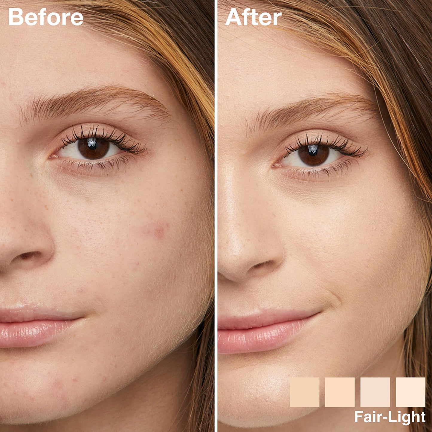 Swatches of the illuminating 4-In-1 concealer and highlighter on a light skin tone background.