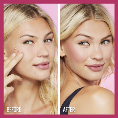Maybelline water based oil free blush being applied to cheeks