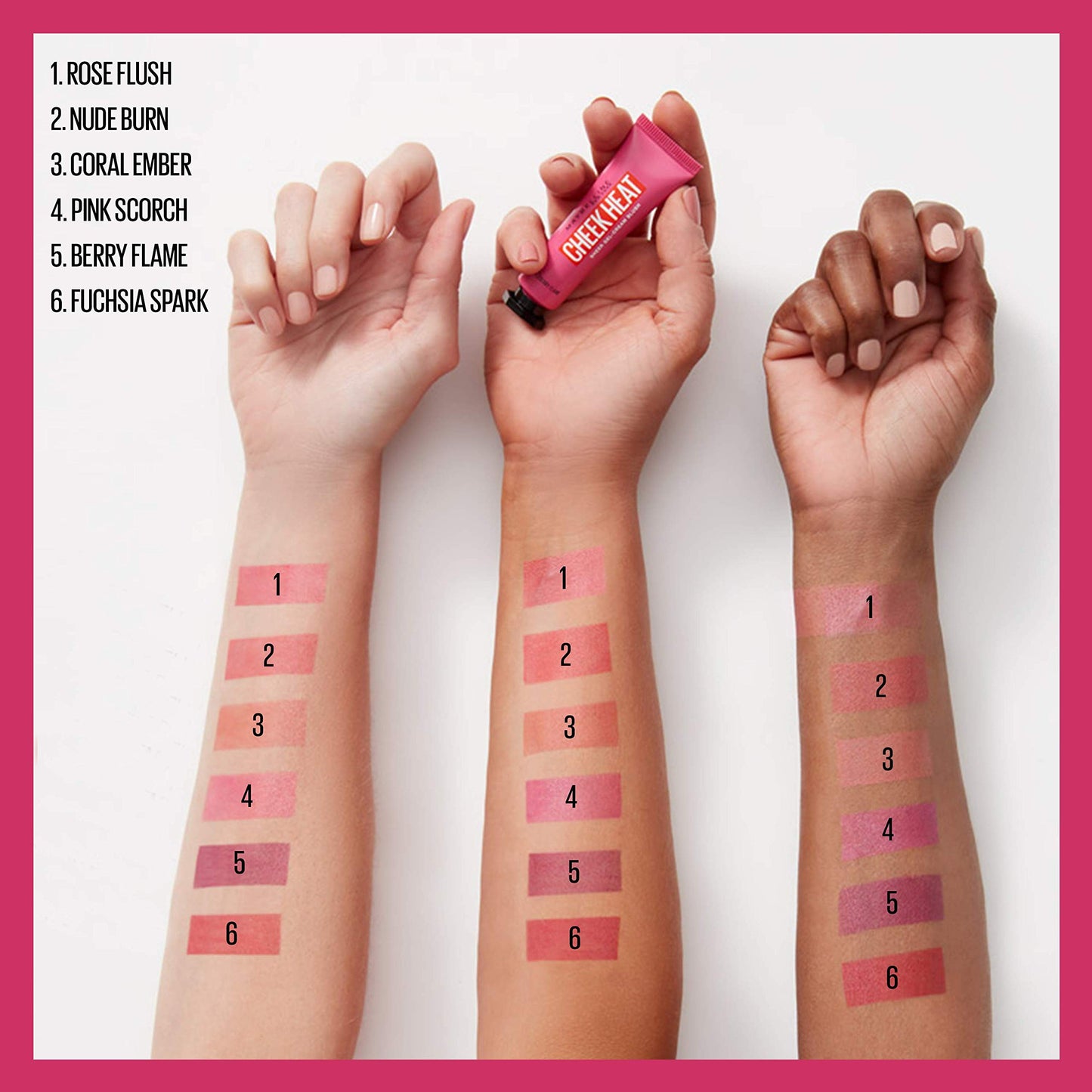 Side view of Maybelline lightweight breathable blush tube detailing ingredients