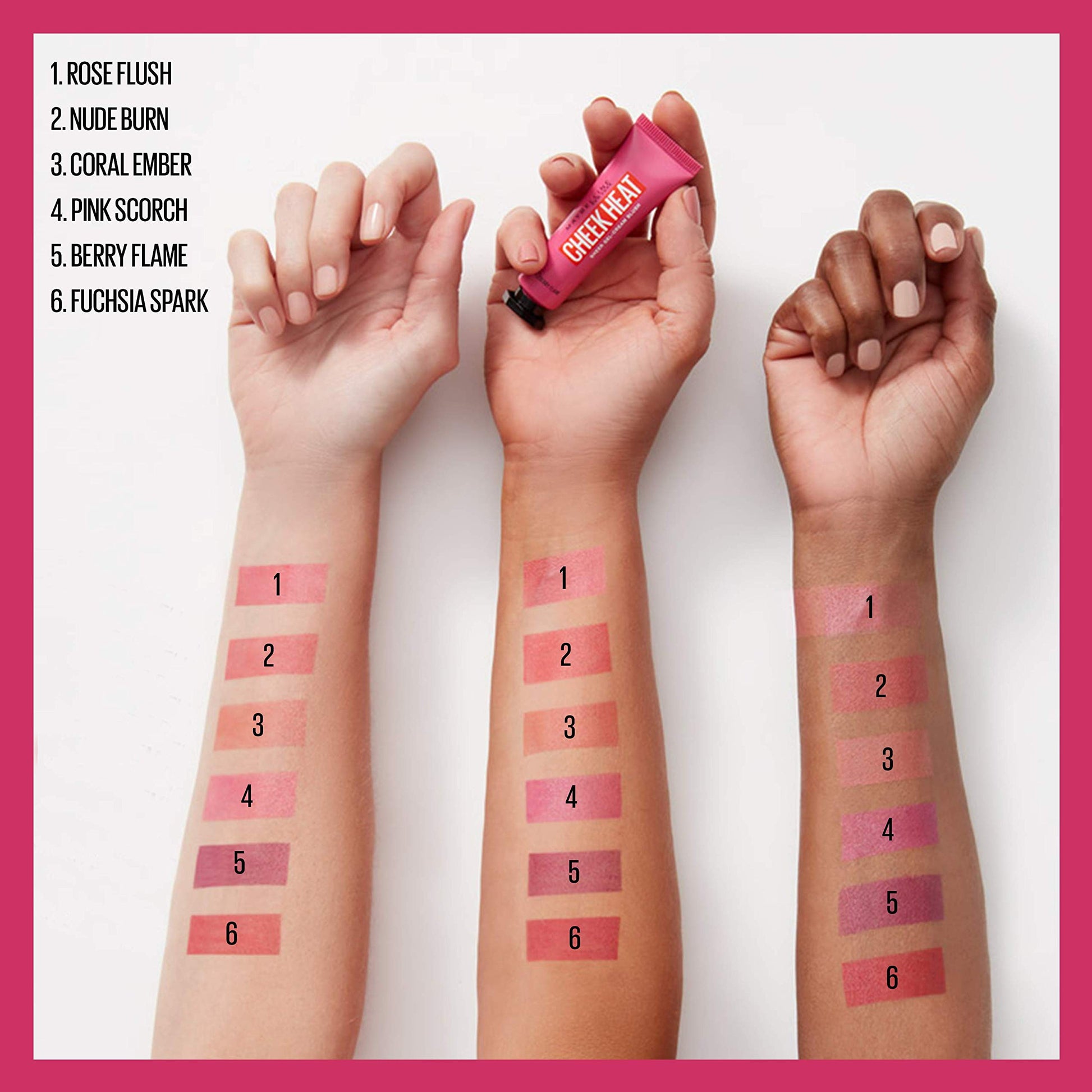 Side view of Maybelline lightweight breathable blush tube detailing ingredients