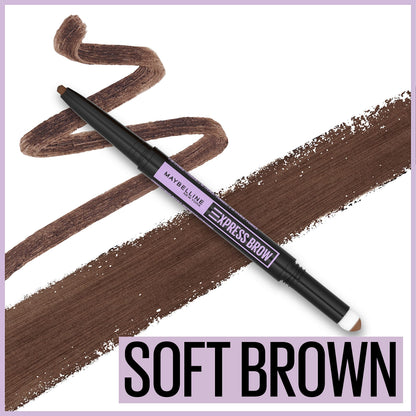 Close up of Maybelline Express Brow 2-In-1 teardrop pencil tip