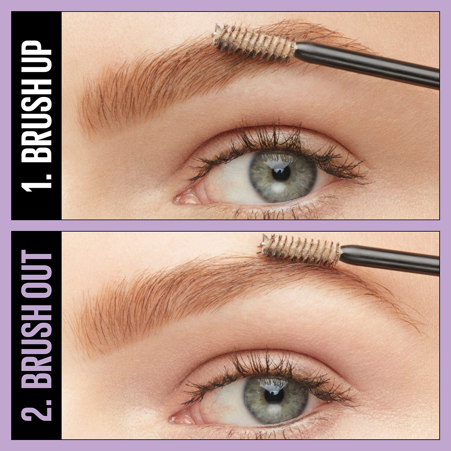 Applying Maybelline brow mascara with mini brush