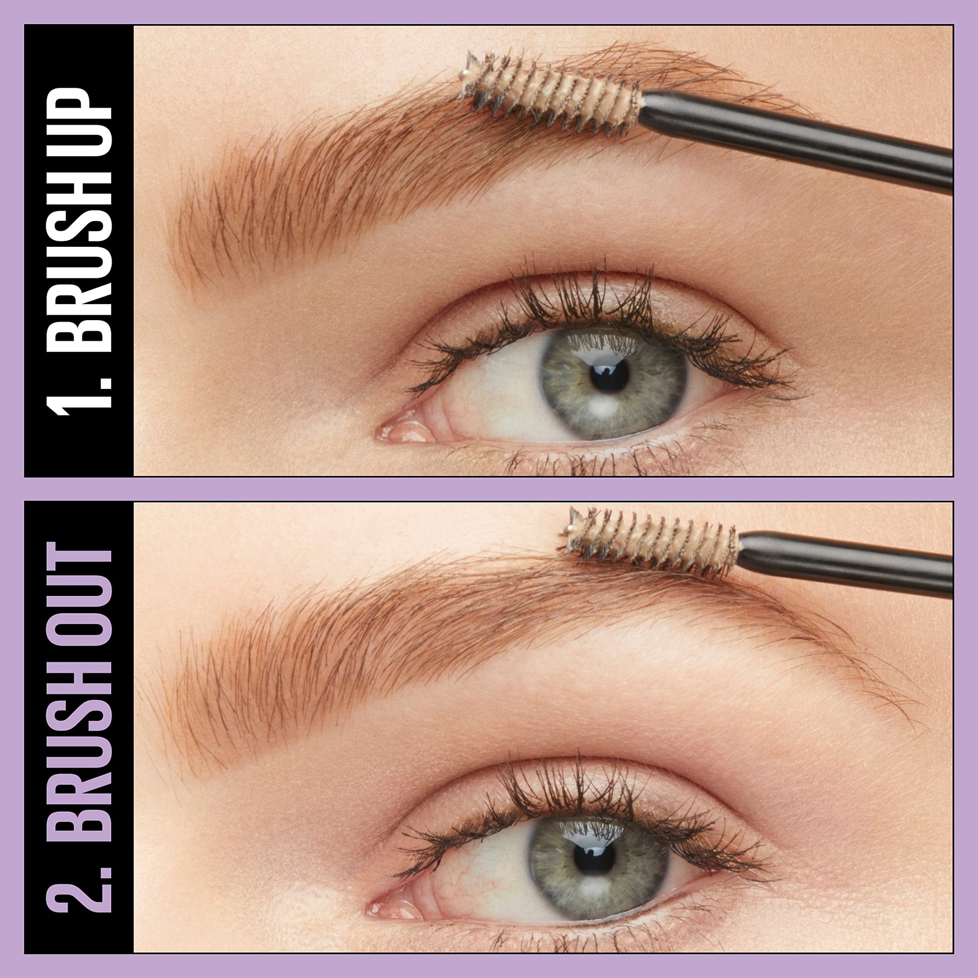 Applying Maybelline brow mascara with mini brush
