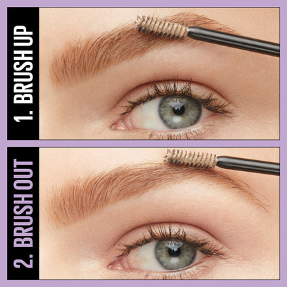 Applying Maybelline brow mascara with mini brush