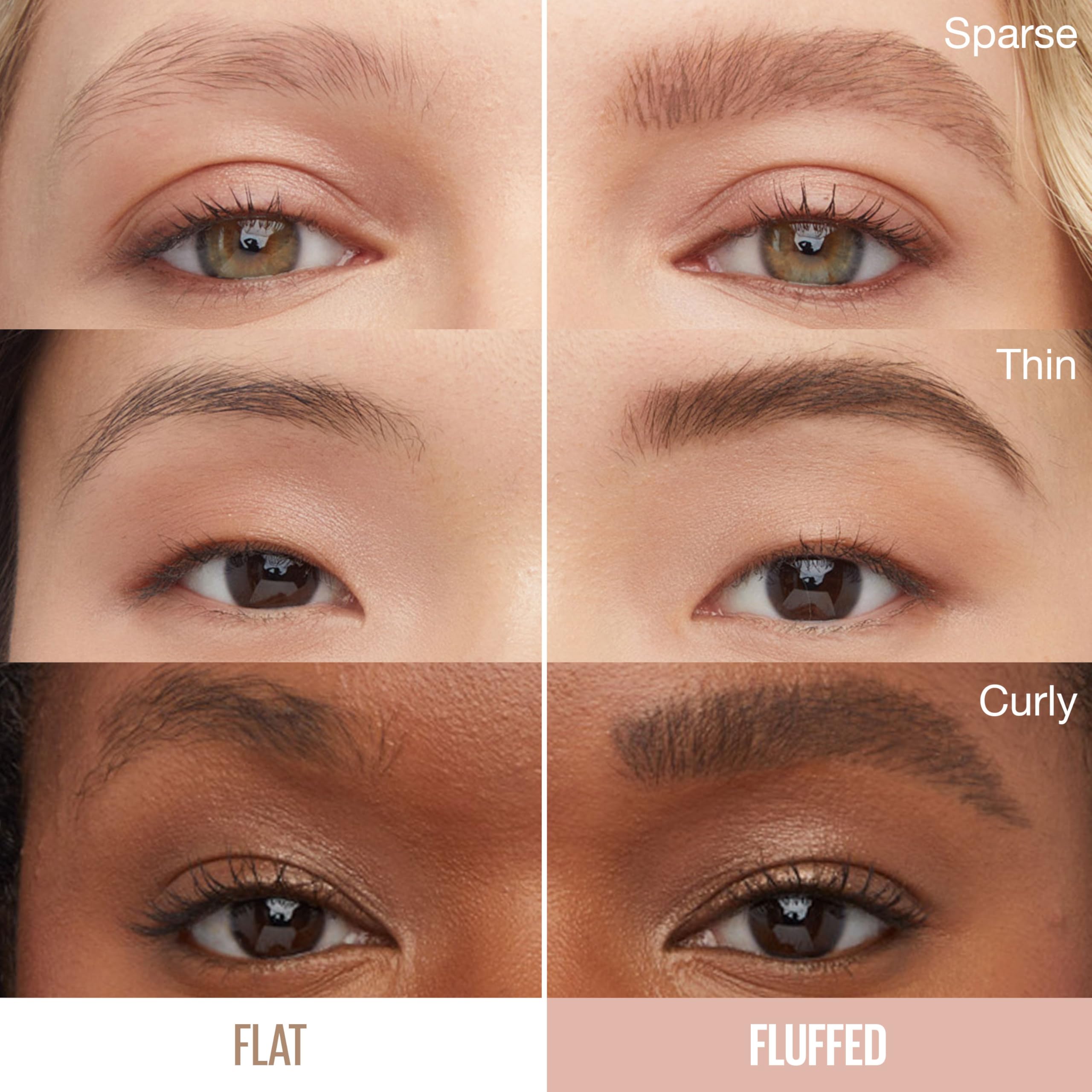 Maybelline Superfluff Tinted Brow Gel applicator brush displaying the airy mousse formula texture.