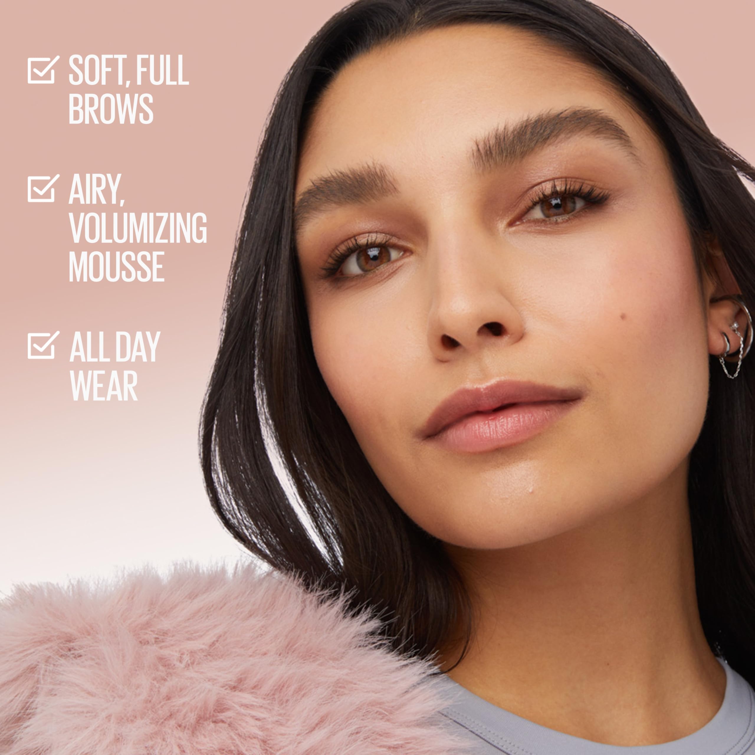 Side angle view of the Maybelline Superfluff Eyebrow Mousse bottle with the cap closed.