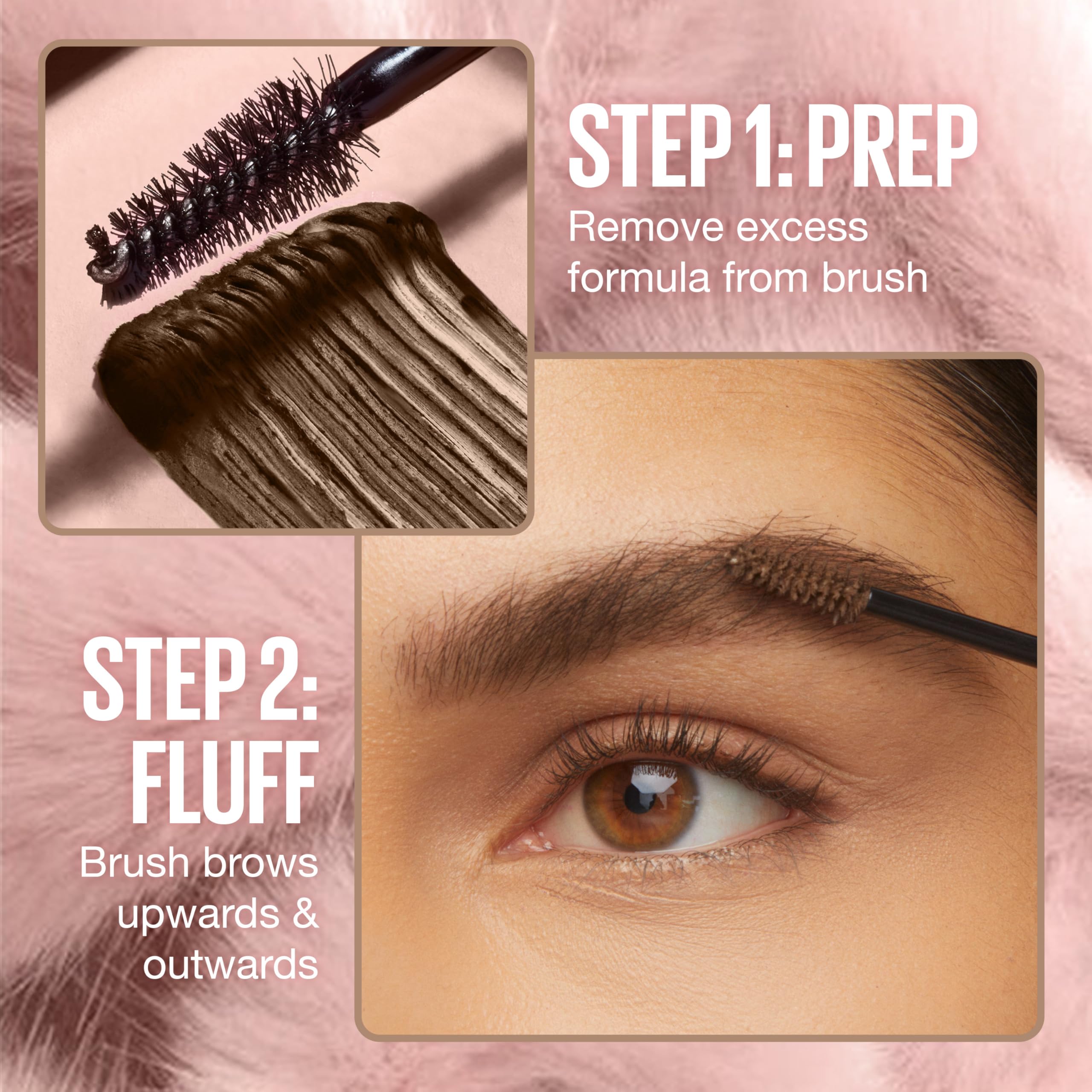 Maybelline Superfluff Volumizing Brow Mousse packaging showing the product labels and ingredients.