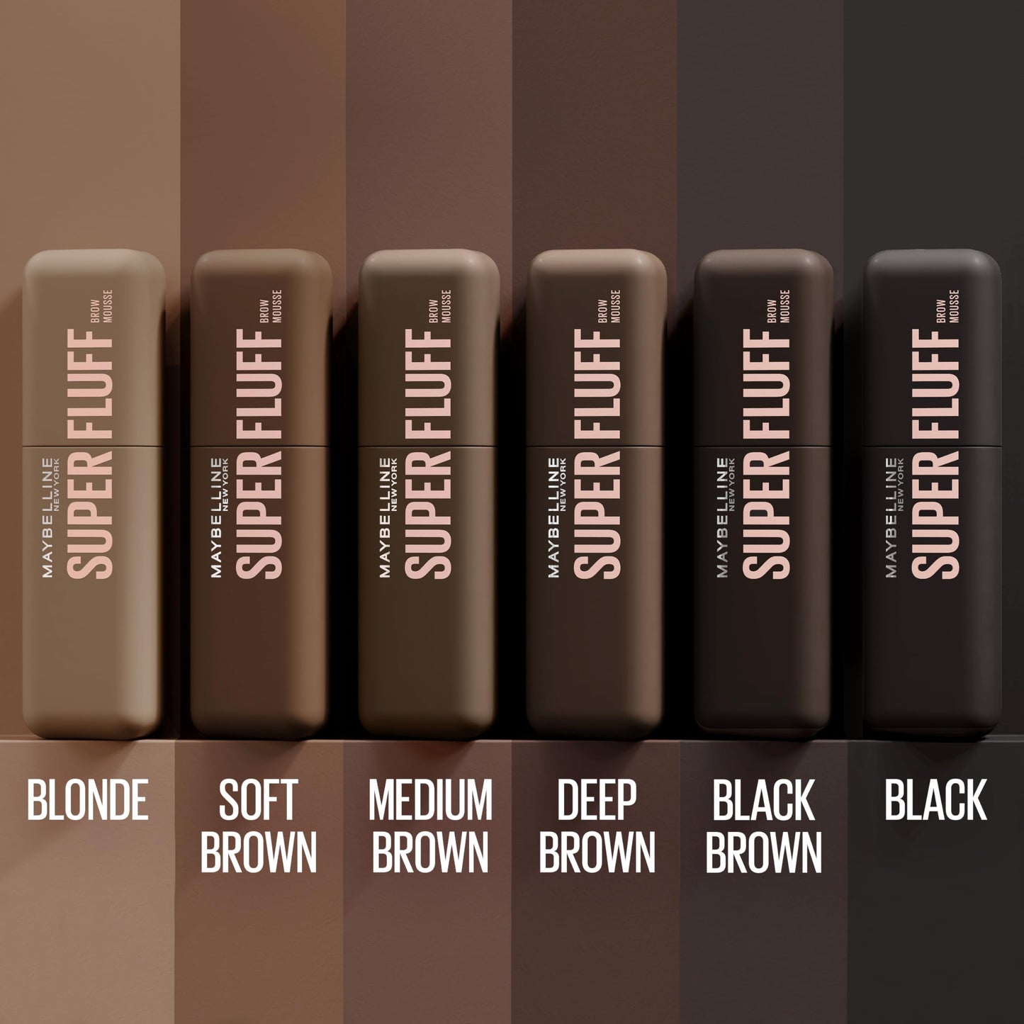 Swatches of the Maybelline Superfluff Soft Brown tinted gel formula showing true color payoff.