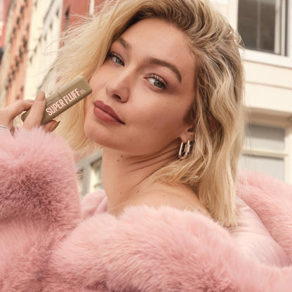 Top view of the Maybelline Superfluff Volumizing Brow Mousse showing the shade name Soft Brown.