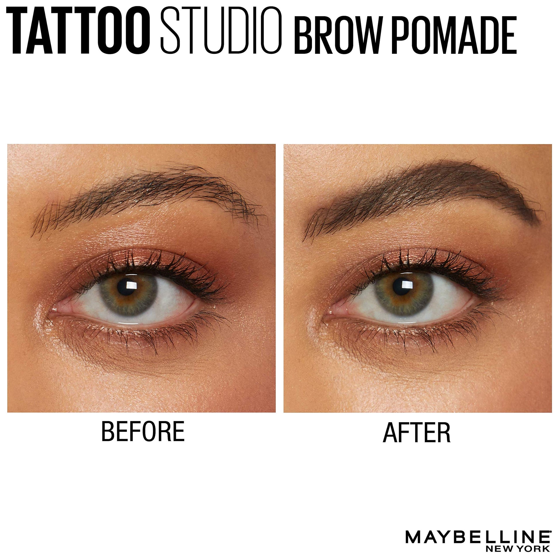 Maybelline Tattoo Studio Brow Pomade open jar with brush