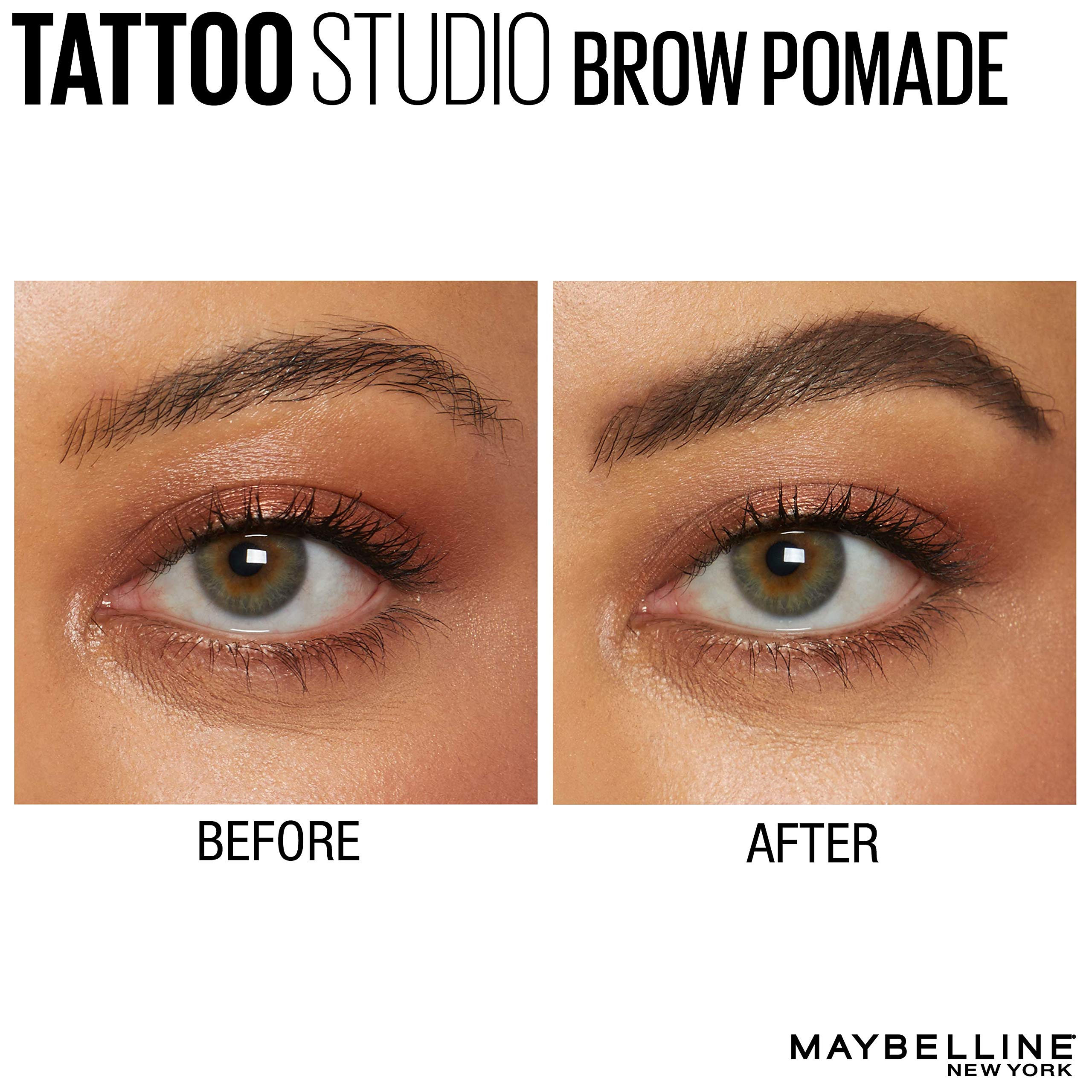 Maybelline Tattoo Studio Brow Pomade open jar with brush