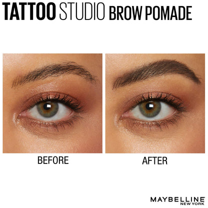 Maybelline Tattoo Studio Brow Pomade open jar with brush