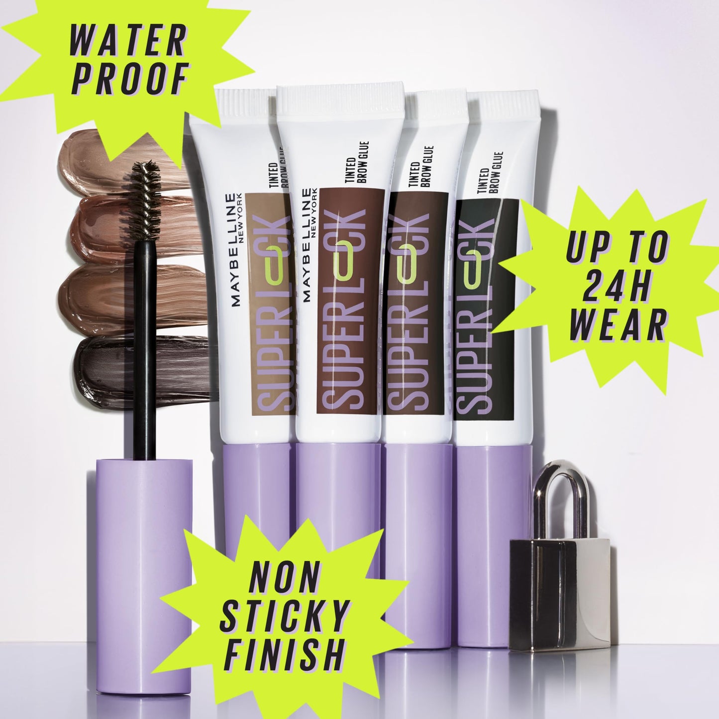 Smudge-proof and flake-resistant formula texture swatch of Medium Brown eyebrow makeup
