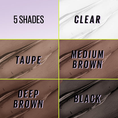 Close up view of the mini precision sculpting brush holding the brow glue formula