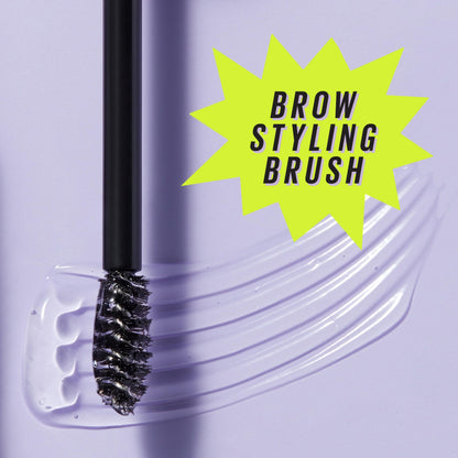 Model showcasing twenty four hour transfer resistant brow look with medium brown tint