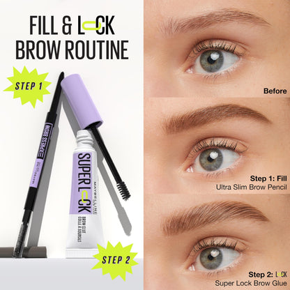 Side view of the lightweight non sticky eyebrow gel tube highlighting the product label