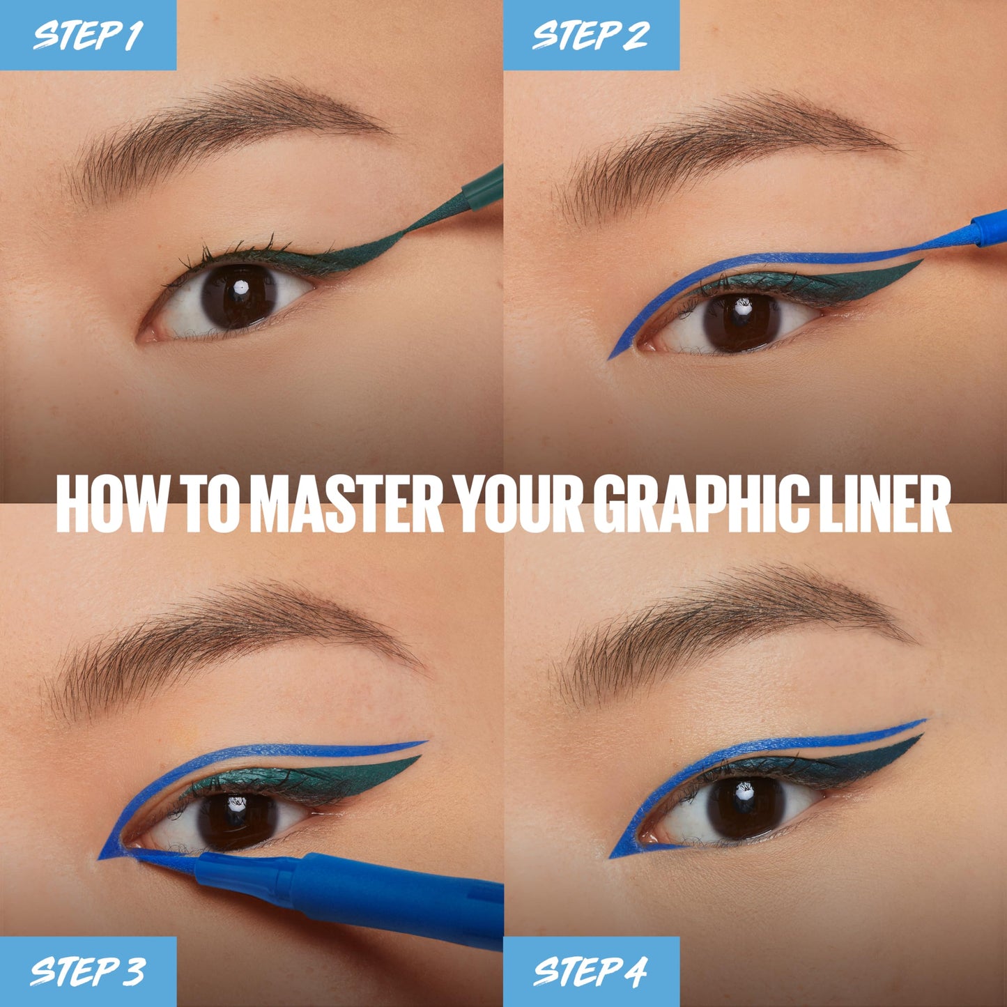 Model wearing Maybelline Master Precise winged eyeliner