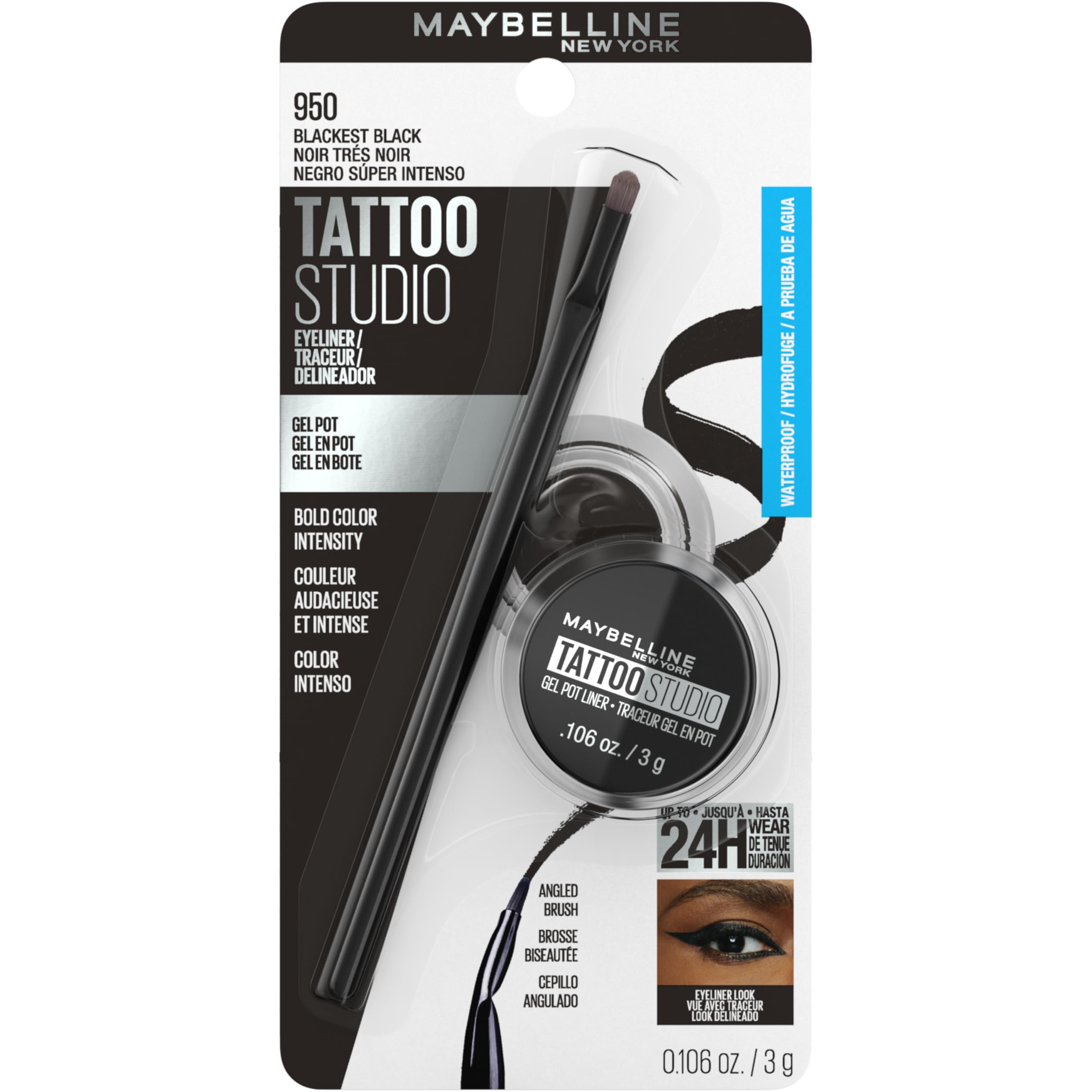 Maybelline gel eyeliner pot with included applicator brush