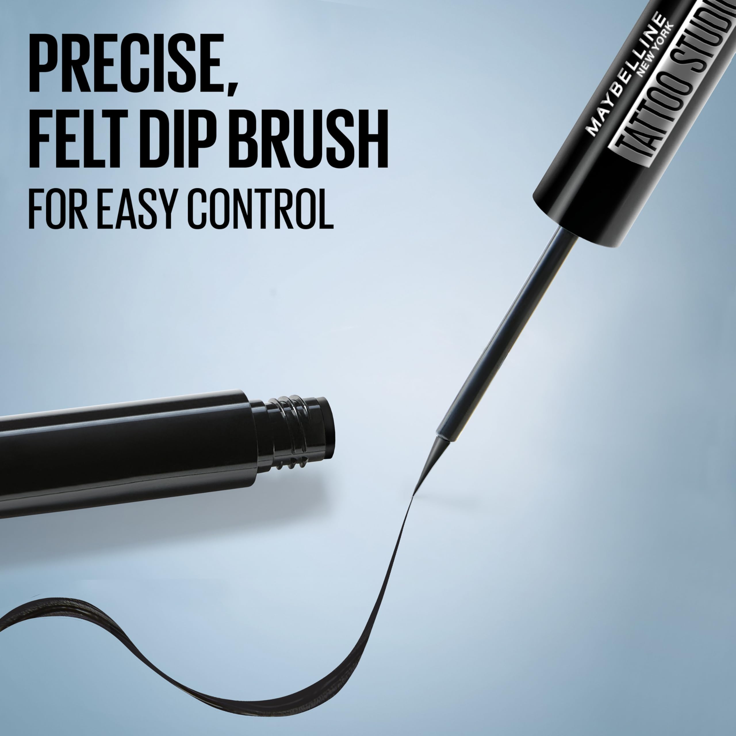 Professional makeup artist applying Maybelline Dip-Ink eyeliner