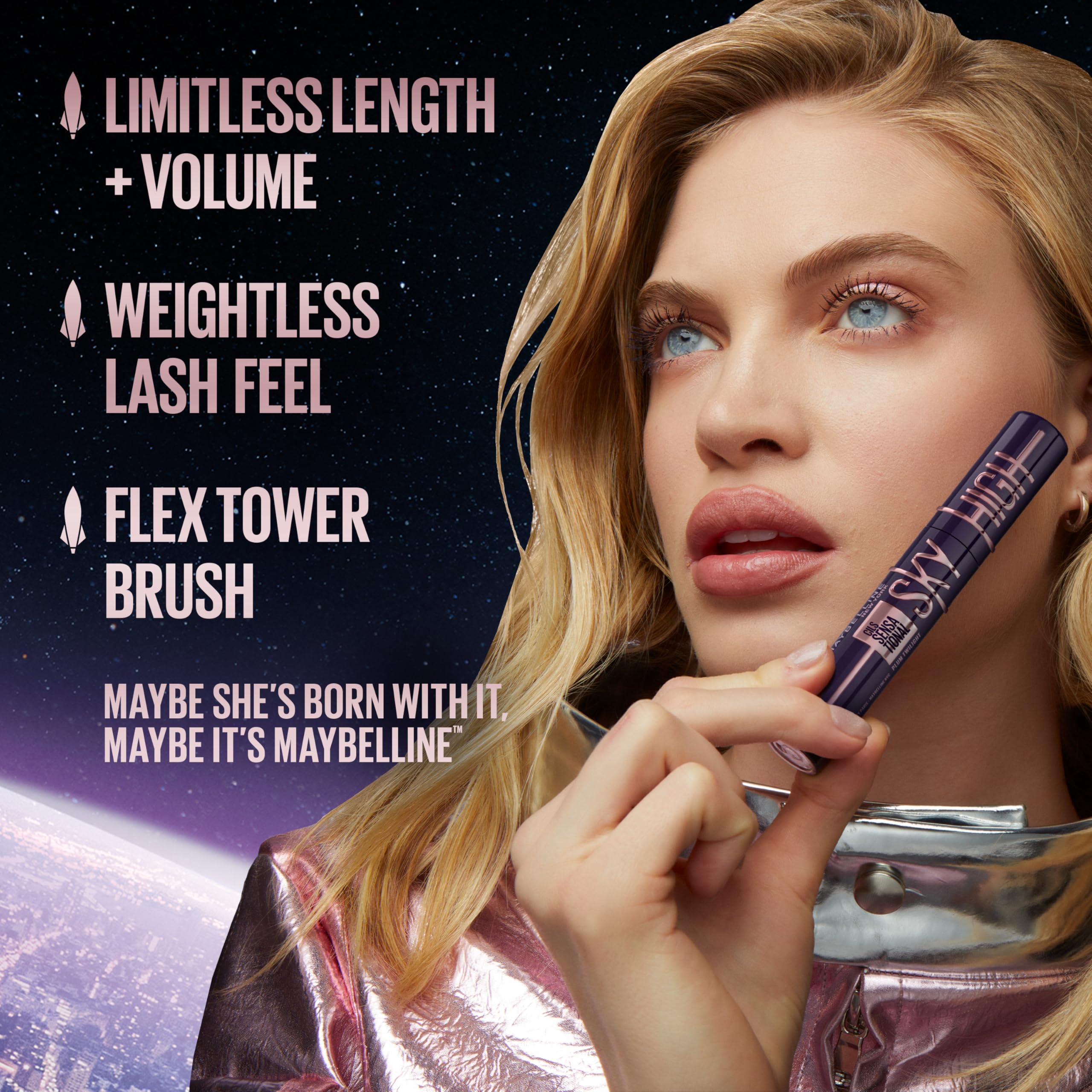 Maybelline Sky High mascara Blackest Black pigment swatch