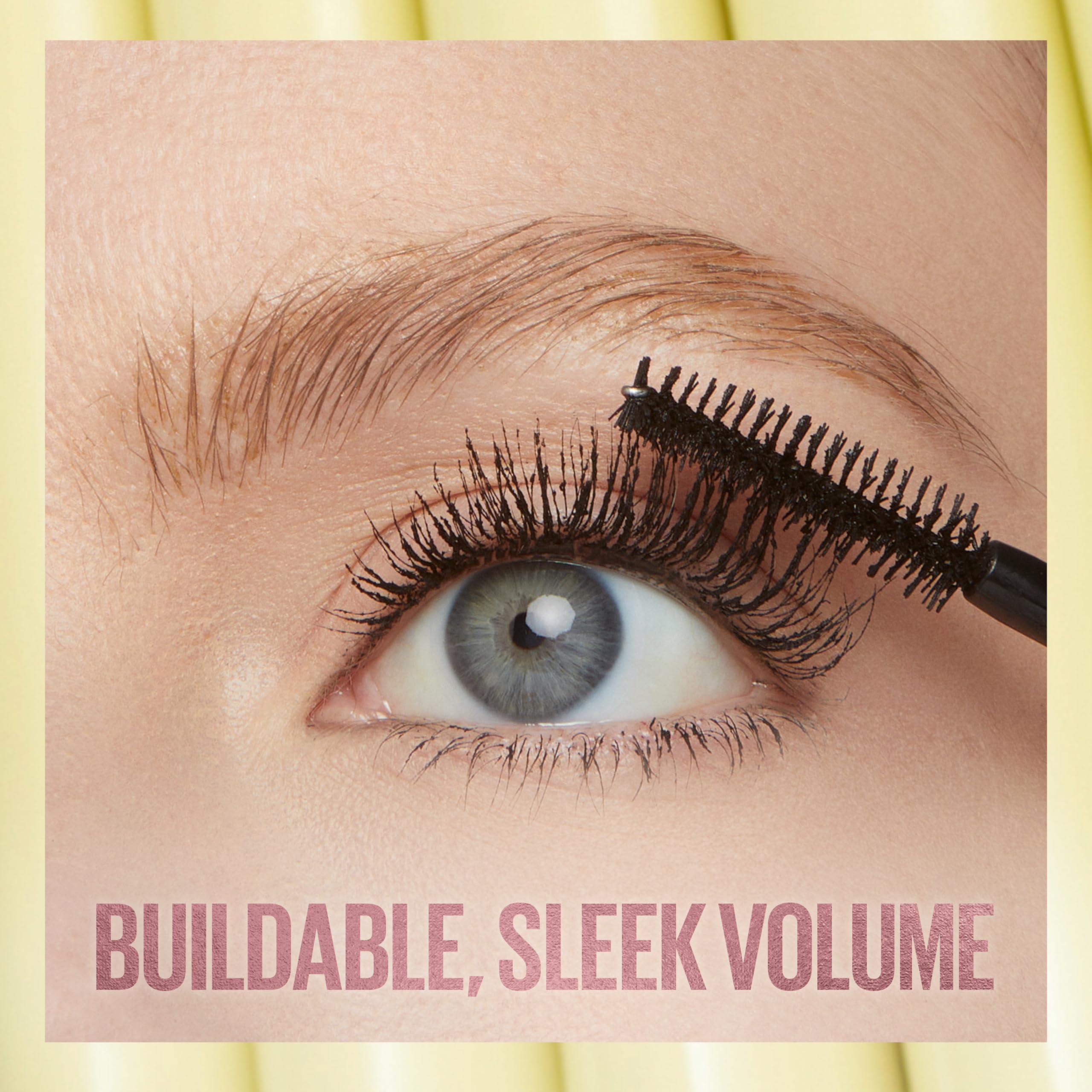 Model showing dramatic lash volume with Maybelline mascara